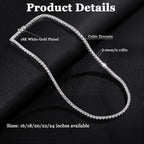 Gemsme 18K White/Yellow Gold Plated 3.0mm Round Cubic Zirconia Classic Tennis Necklace For Women 16-24 Inches