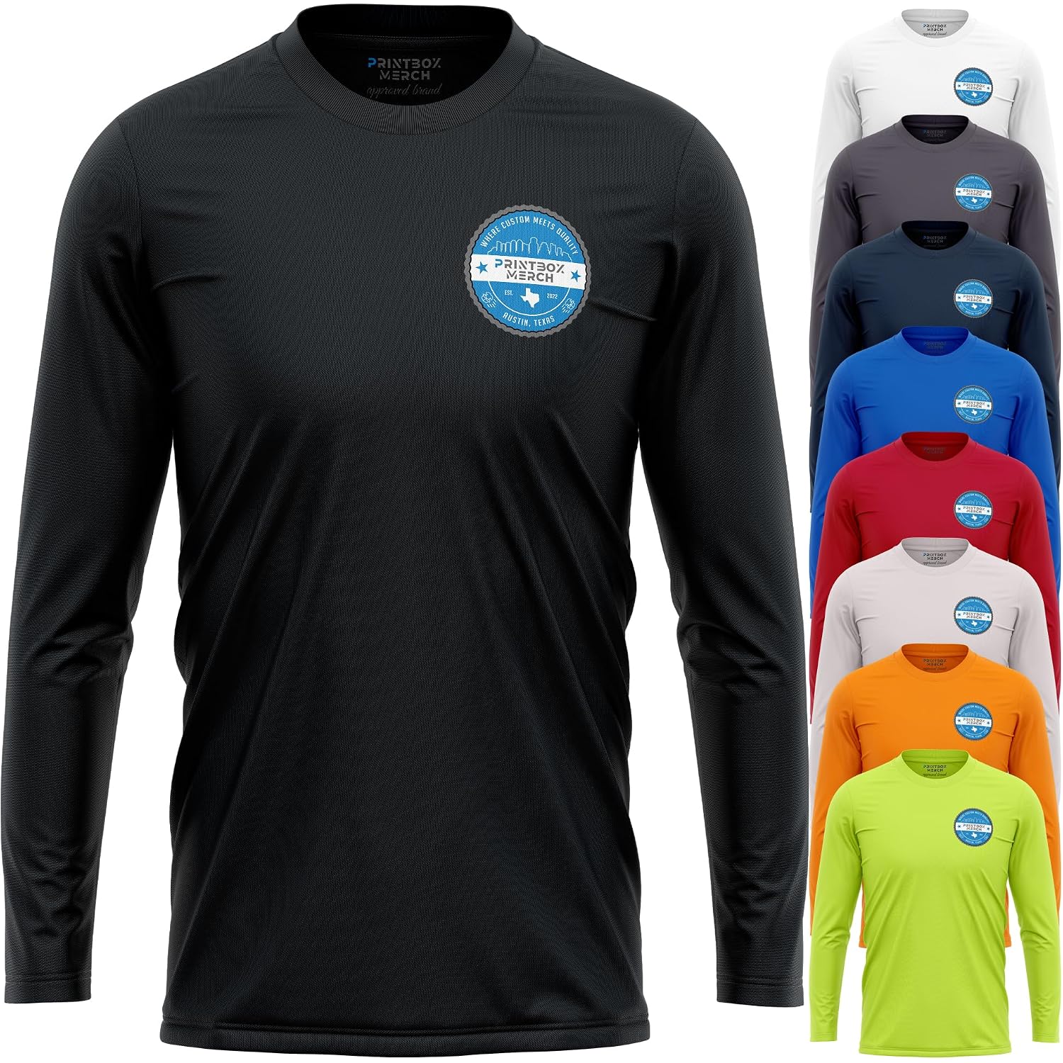 Custom Dry Fit Long Sleeve Shirts For Men, Add Your Logo Front & Back Printing, Customized Moisture Wicking Sun Protection Uv Construction Landscaping Workwear T-Shirts Black