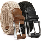 Chaoren Stretch Belt Men 2 Pack - 1 3/8" Braided Golf Belts For Men - Casual Elastic For Pants And Jeans