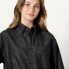Amazon Essentials Women'S Modern Oversized-Fit Cropped Denim Button-Down Shirt