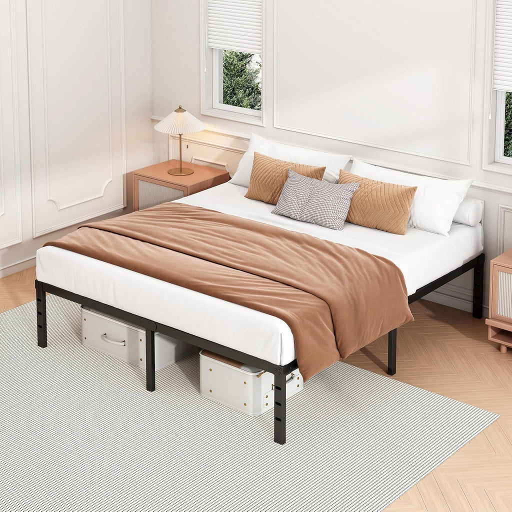 Hafenpo 18 Inch Full Bed Frame - Sturdy Metal Platform Full Size, No Box Spring Needed, Heavy Duty, Easy Assembly, Strong Bearing Capacity, Under Bed Storage, Black