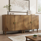 Smuxee Walnut Sideboard Cabinet, Freestanding Buffet Cabinet With Line Groove Design, Wood Storage Cabinet With Adjustable Shelf For Living Room, Entryway, Hallway