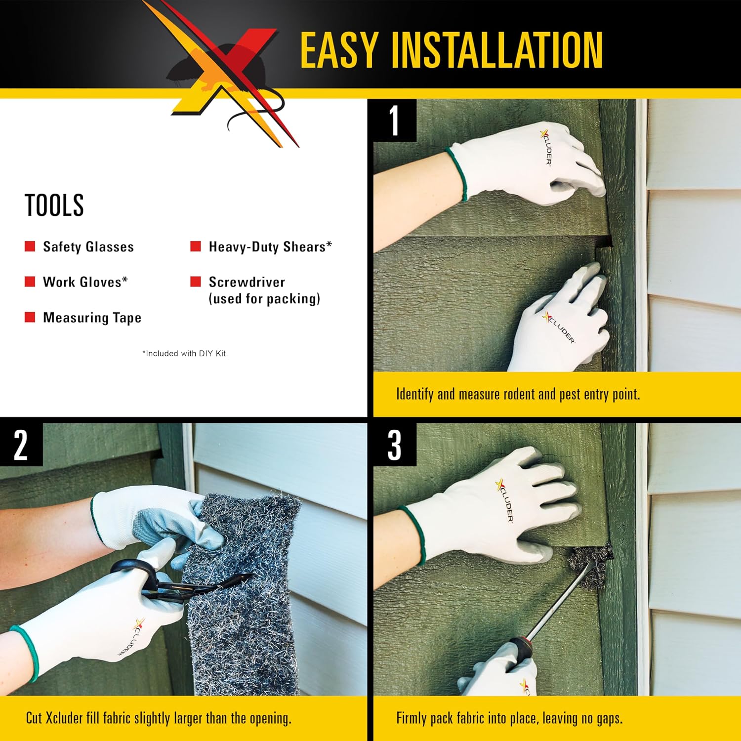 Xcluder Rodent Control Fill Fabric, Large Diy Kit, Stainless Steel Wool, Stops Rats And Mice