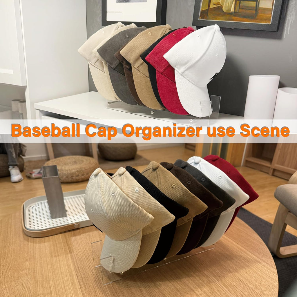Caruuyi Hat Stand Organizer For Baseball Caps, Acrylic Hat Holder & Rack, 2Pcs Clear Stand For 16 Caps, Ideal For Bedroom, Closet, Dresser, Office And Entrance (2, Clear)