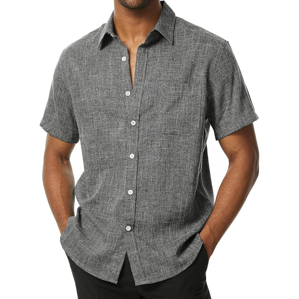 Parklees Mens Wrinkle Free Short Sleeve Button Down Shirts Texture Linen Shirts Casual Vacation Beach Summer Tops