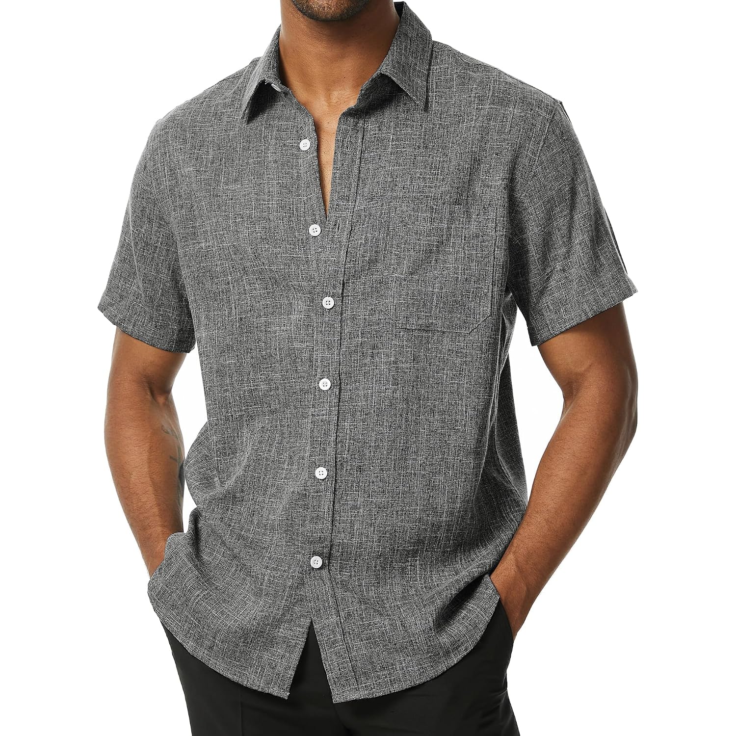 Parklees Mens Wrinkle Free Short Sleeve Button Down Shirts Texture Linen Shirts Casual Vacation Beach Summer Tops