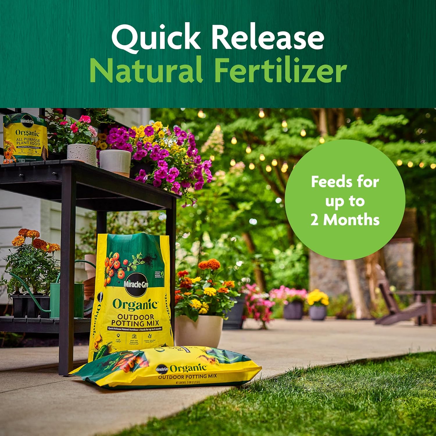 Miracle-Gro Organic Outdoor Potting Mix, 16 Qt. | Plant Soil For Outdoor Container Plants, Contains Quick-Release Natural Fertilizer, Omri Listed