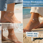 Gold/Sterling Silver Anklet Bracelets for Women Waterproof, Non Tarnish 925 Sterling Sliver Plated Heart Evileye Butterfly Charm, Dainty Summer Beach Anklets for Women, Beach Vacation Bikini Outfits for Her Mom