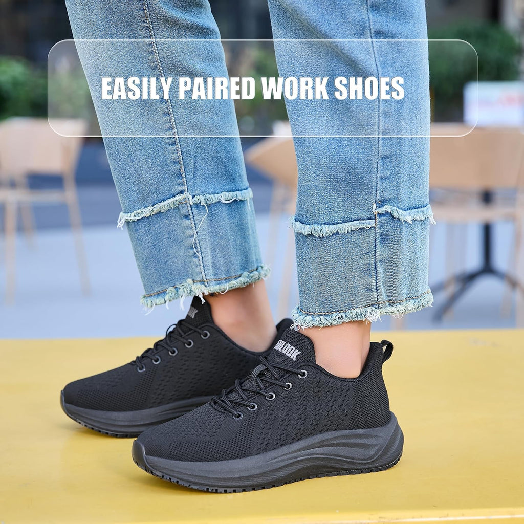 Women'S Non Slip Work Shoes Slip Resistant Nurse Sneakers With Arch Fit Support Comfortable Mesh Walking Shoes For Food Service Chef Kitchen Restaurant