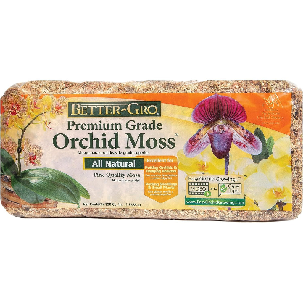 Better-Gro Premium Grade Orchid Moss - 100% Natural, Imported Sphagnum Moss For Orchids, Ferns, And Hostas, Excellent For Hanging Baskets And Propagating Plants - 190 Cubic Inches