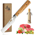 440A Stainless Steel Ultra Sharp Pocket Folding Chef Knife Peeling Utility Knife Fruit Knife Natural Olive Handle Camping Bbq Trip Outdoor Portable Kitchen Knife