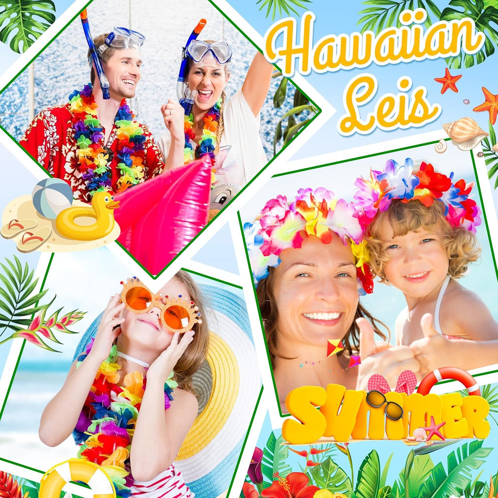 200 Count Hawaiian Lei Bulk, Tropical Luau Hawaii Theme Silk Flower Necklace, Party Favors for Beach Holiday Wedding Birthday Party, Aloha Summer Party Decorations