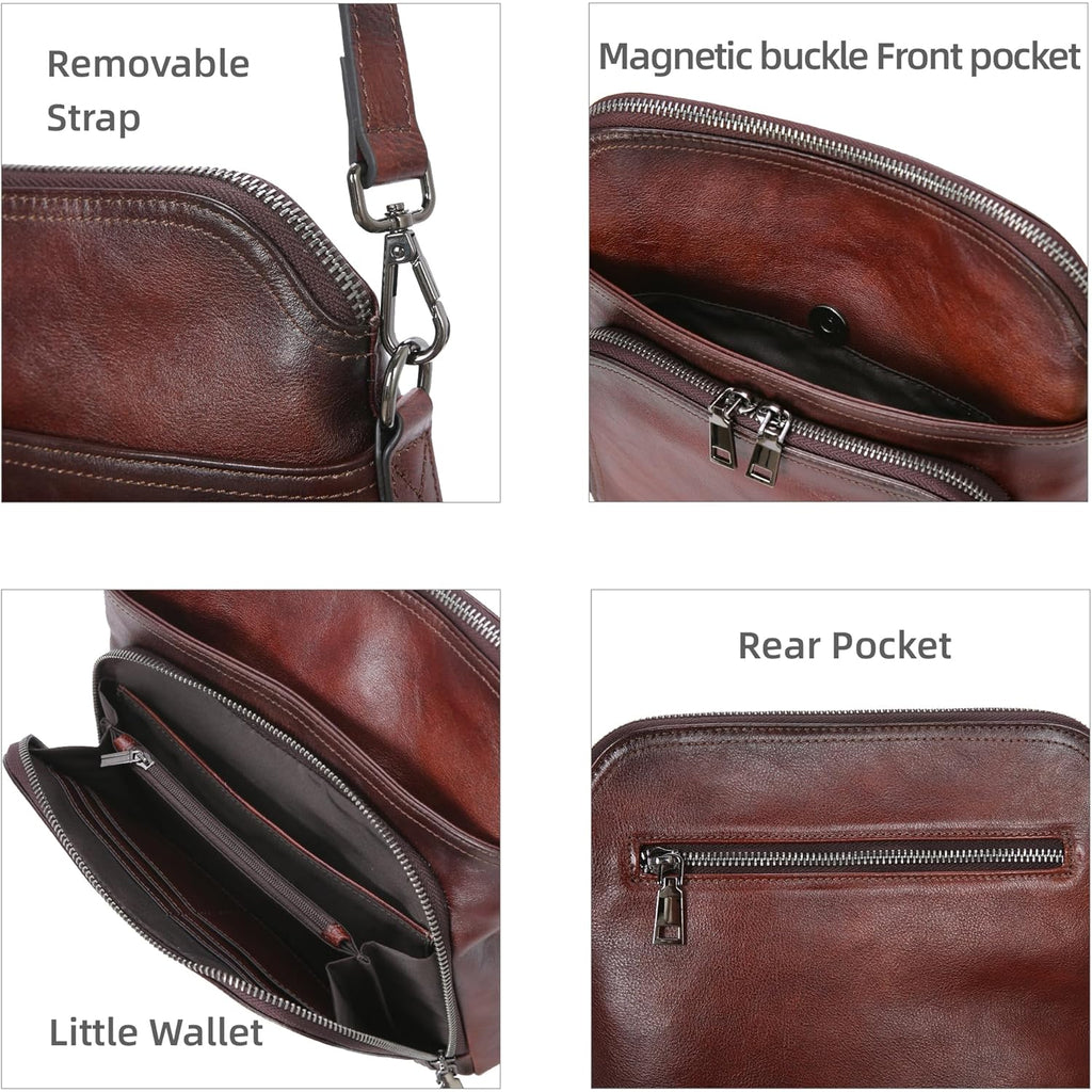Iswee Leather Crossbody Bags for Women Multi Pockets Medium Shoulder Bag Lightweight Functional Travel Purse