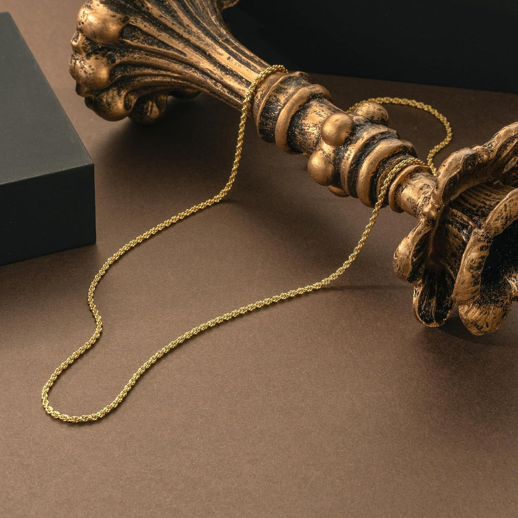 KROMPG Necklace 14k Gold Chain for Women 2mm Rope Gold Chain Necklace Womens Men Non-Tarnish & Dainty Necklaces for Women Men All Lengths 16-26 Inches