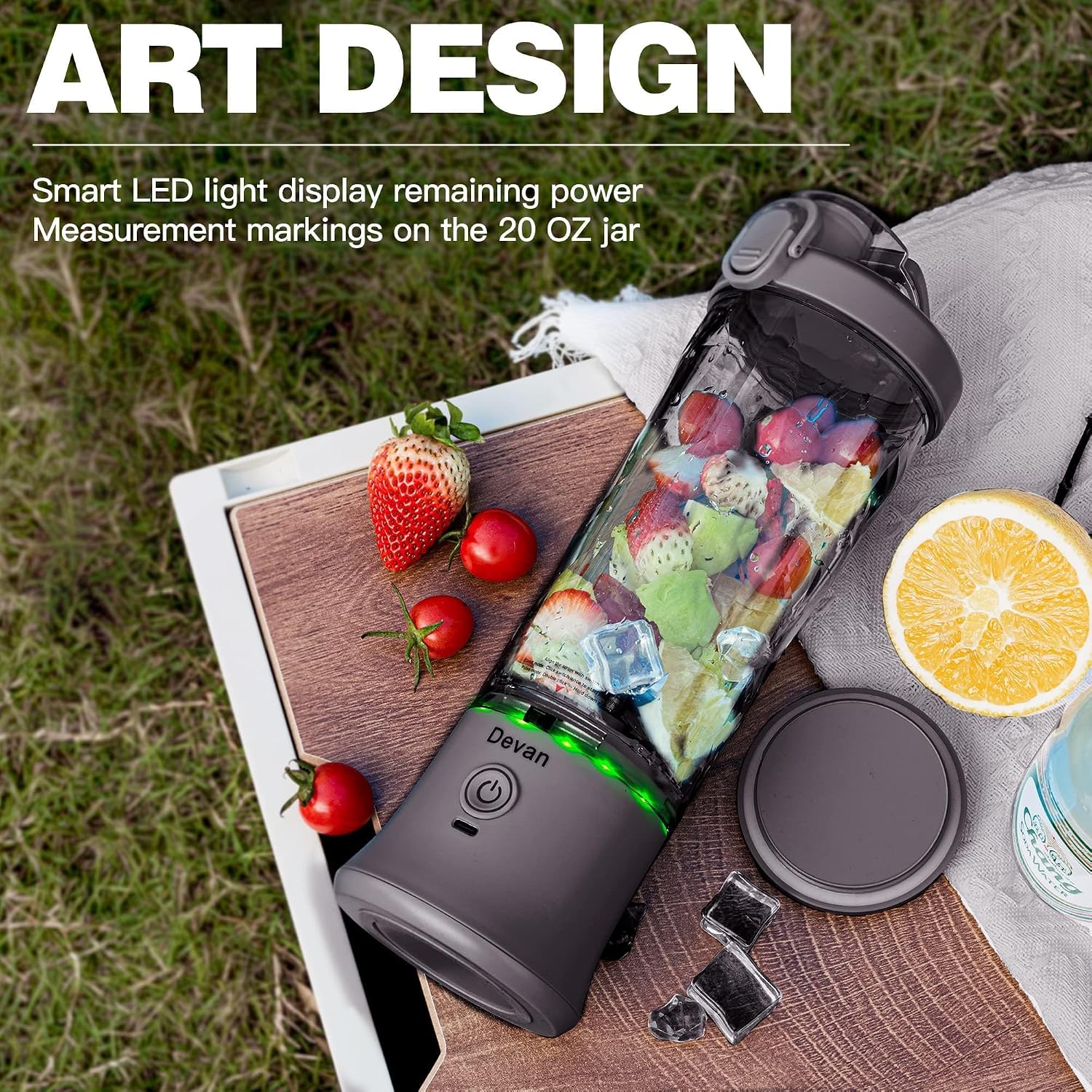 Portable Blender, Shakes And Smoothies Waterproof 20 Oz Bpa Free Blender Cup And A Travel Lid. (Black, 20 Oz)