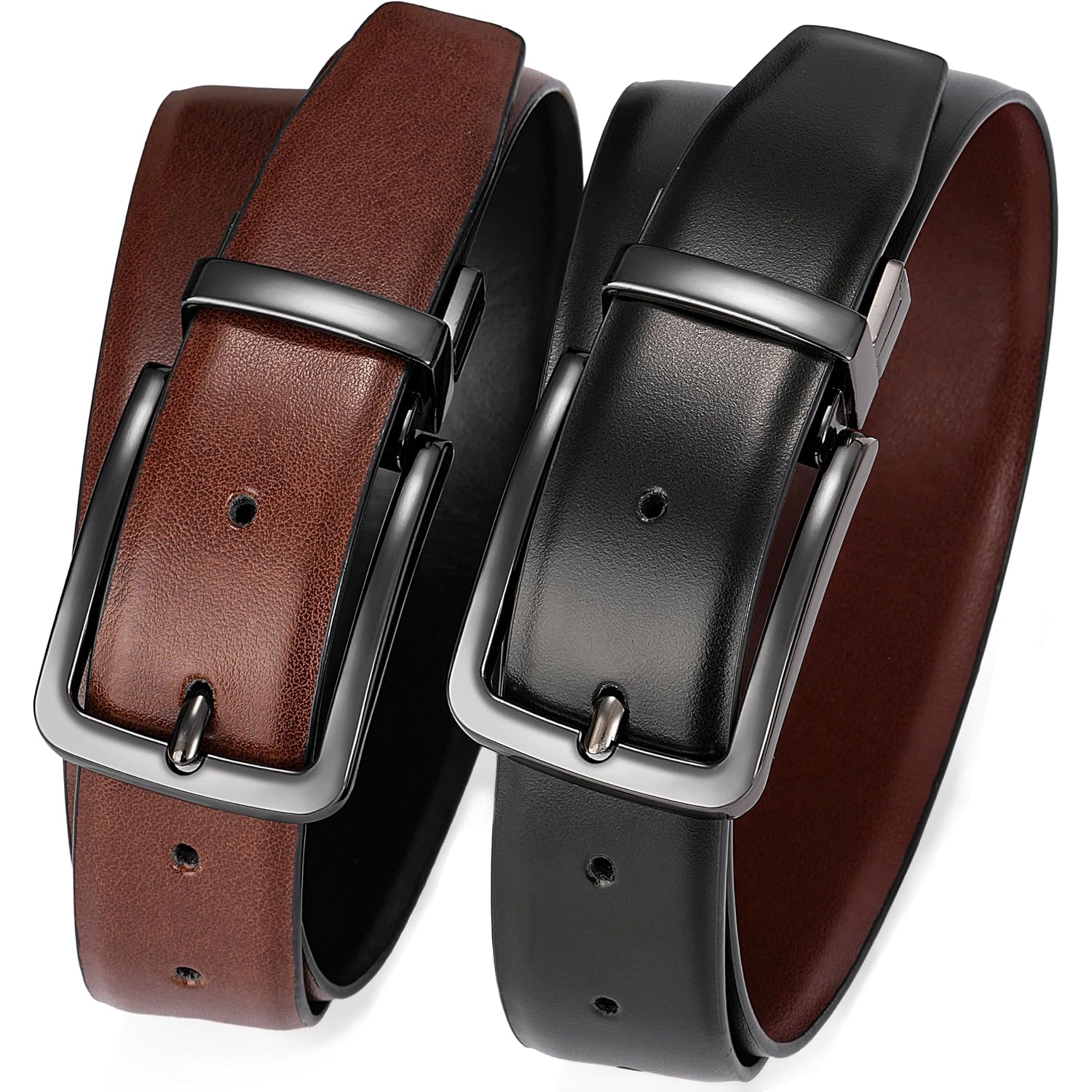 Reversible Belt For Men - Adjustable Size - Premium Leather - Double Style In One Belt