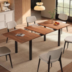 Extendable Dining Table For 4-6, 63" Modern Kitchen Table, Farmhouse Dining Room Tables For Dining, Kitchen, Office, Living Room, Rectangular Wooden Tables, Space Saving (Walnut)