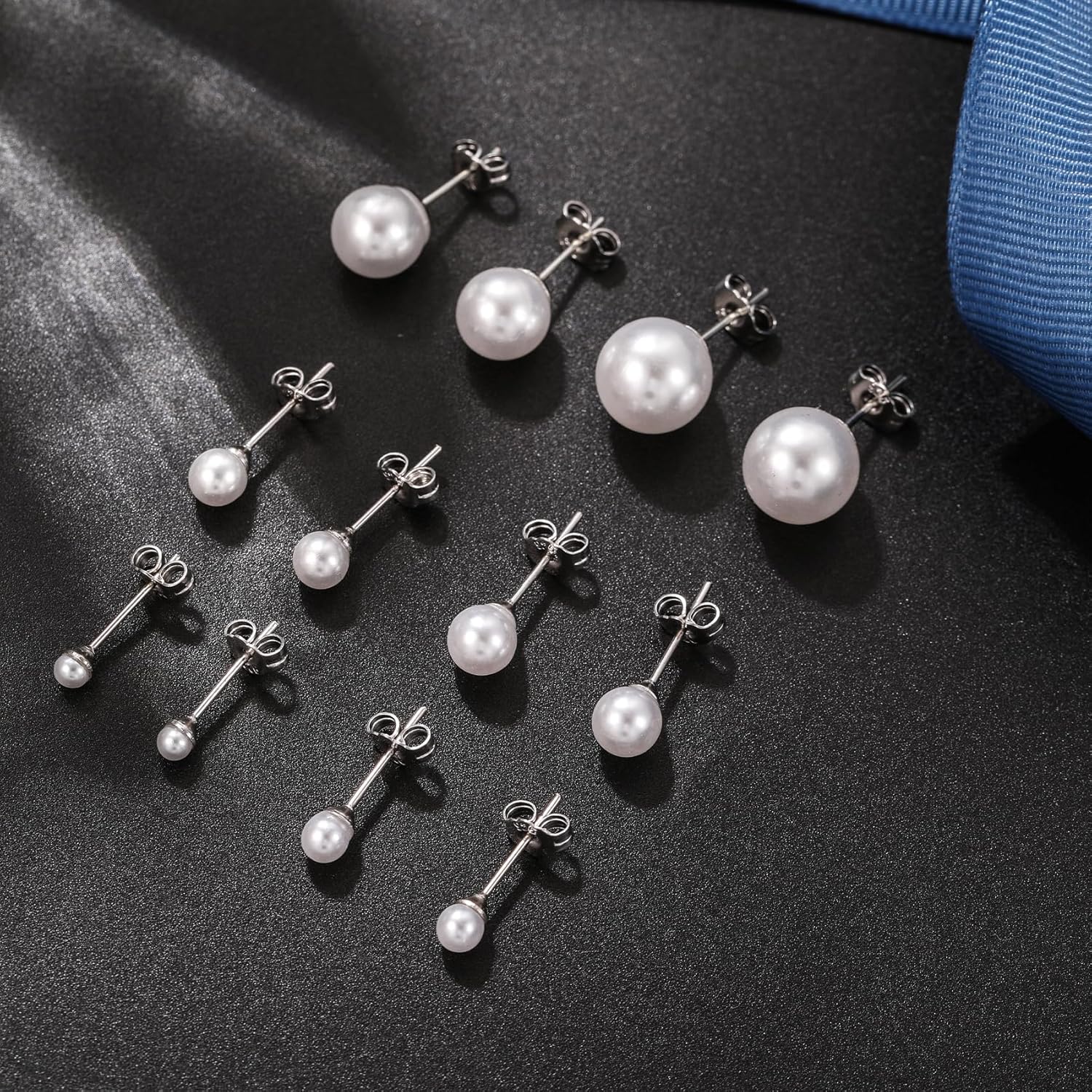 Senteria 925 Sterling Silver Pearl Earrings Studs Set Hypoallergenic Small Stud Earrings Lightweight Shiny Earrings Studs for Women 6 Pairs 3-10MM