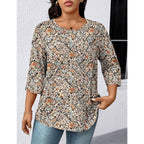 Lomon Womens Plus Size Tops 3/4 Length Sleeve Womens Tops Pleated Crewneck Fall Shirts Summer Blouses 2026 (1X-5X)