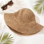 Summer Straw Hats for Women Wide Brim Foldable Summer Beach Vacation Packable Travel Cap Lightweight Brown Brown