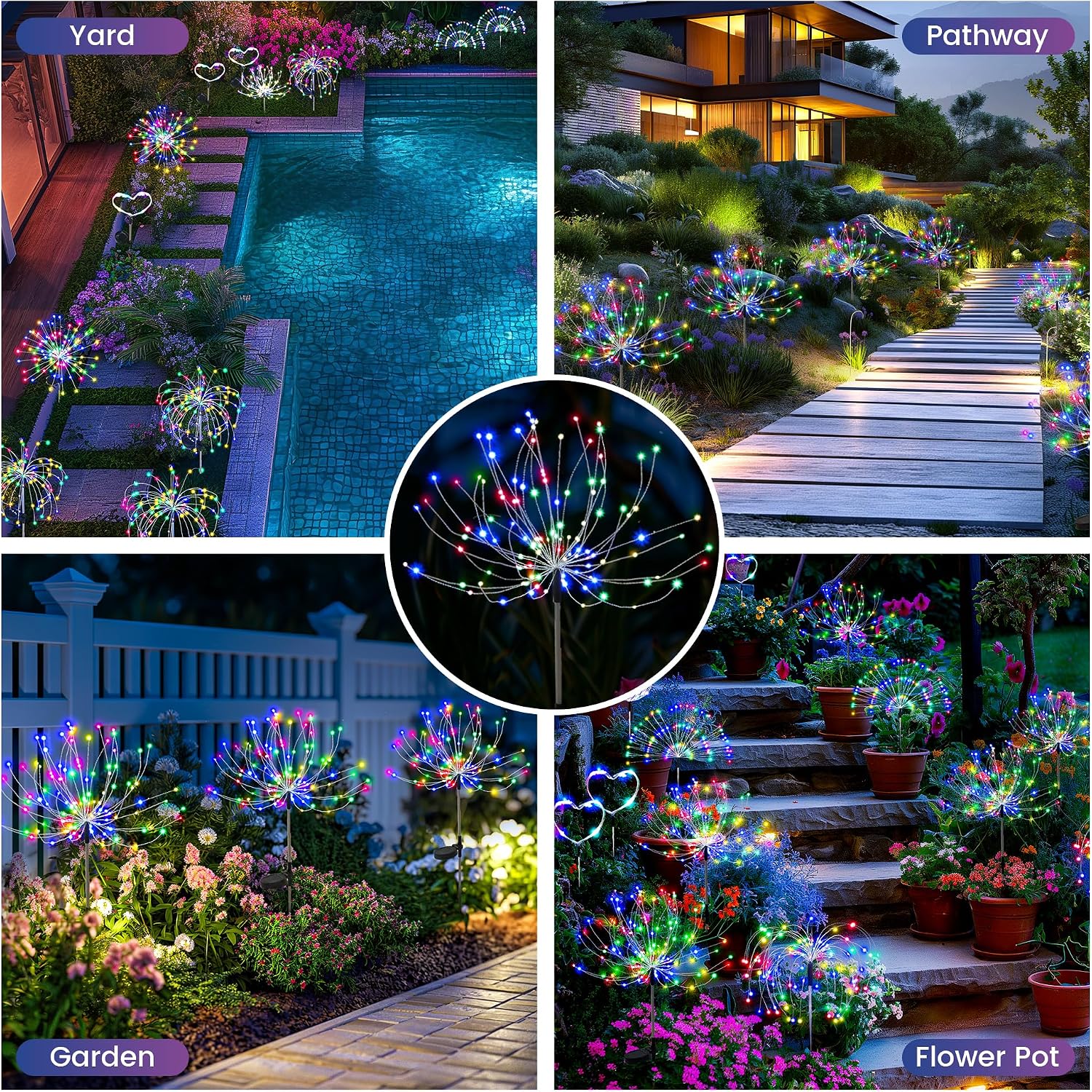 Pevoros Garden Decor Solar Lights Outdoor,120Led Waterproof Colorful Solar Fairy Garden Lights For Outdoor Decoration,Yard, Patio, Porch,Flower Pot,Pathway (2Pack)