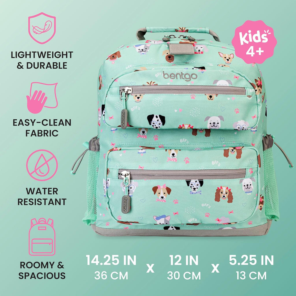 Bentgo Kids Print Durable & Water-Resistant Backpack | Lightweight 14” Backpack For School, Travel, & Daycare, Ages 4+, & Loop For Lunch Bag (Puppy Love)