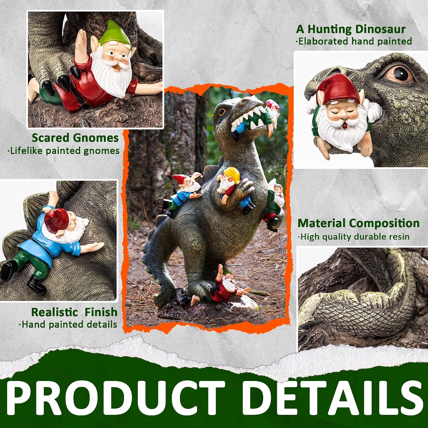 Garden Gnomes Statues Yard Decorations Outdoor Garden Decor, 14” Dinosaur Gnomes Garden Statues, Patio, Lawn Ornament, Gardening Gifts For Women For Housewarming