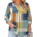 TFSDOD Womens Plus Size Tops 3/4 Length Sleeve Womens Tops V Neck Blouses Pleated Tunic Plus Size Fashion (1X-5X)