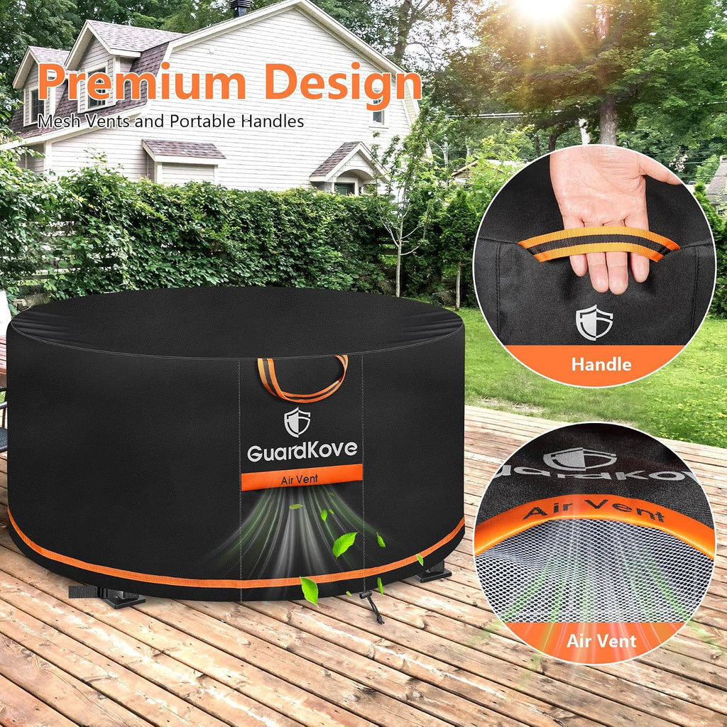 [Upgraded 1000D Heavy Duty Fabric] 48 Inch Fire Pit Cover Round For 46”- 48” Fire Pit/Tables, Waterproof Tear & Fade Resistant Firepit Cover With Buckle, Drawstring, Air Vent (48”D X 24”H, Black)