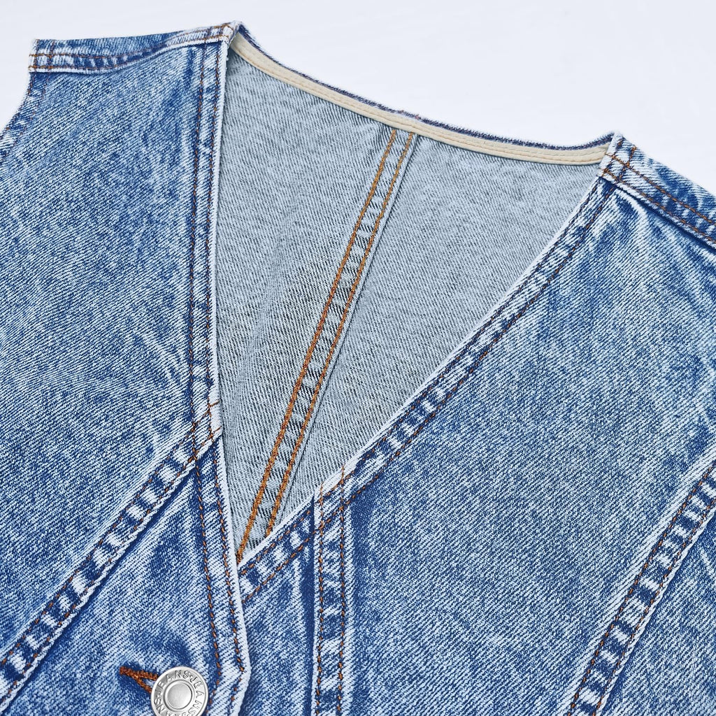 Lyhipss Denim Vest Women V Neck Jean Vest Tops For Women Sleeveless Button Down Summer Outfit Denim Tops