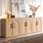 Arched Door Sideboard Buffet Cabinet Set Of 3, Natural Oak | Modular, Multi-Compartment Storage, Adjustable Shelf, Soft Close Hinges, Freestanding, For Dining Room, Living Room