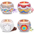 Rancco Handmade Mosaic Glass Tealight Candle Holder Set - 4 Pack with 10.5 oz Long-Lasting Soy Wax Scented Candles - Perfect Aromatherapy Gifts for Women, Moms, Birthdays, Spa Days, and Christmas