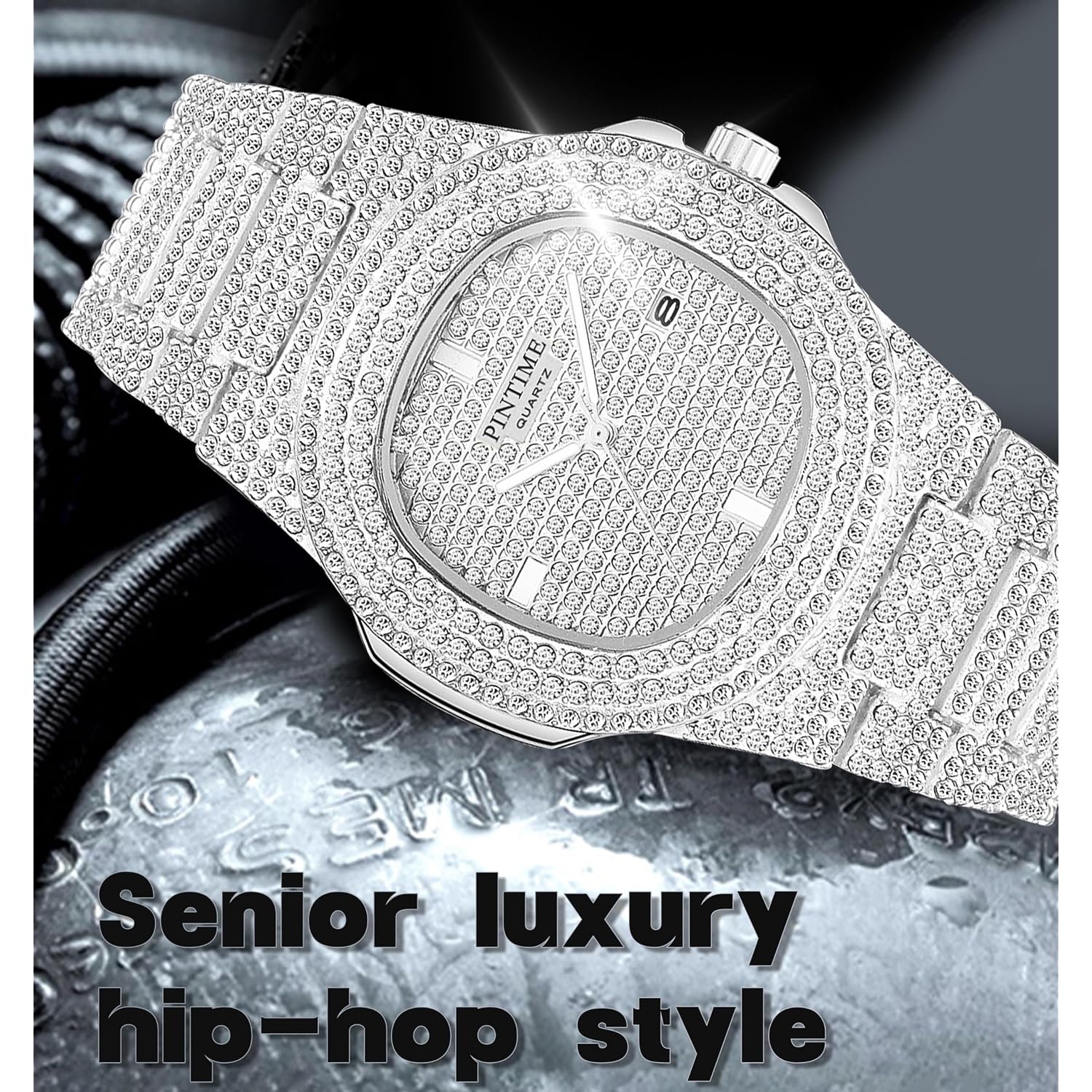 Gosasa Luxury Unisex Crystal Diamond Watches Big Face Women'S Men'S Quartz Watch Gold Silver Rose Gold Stainless Steel Bracelet Band