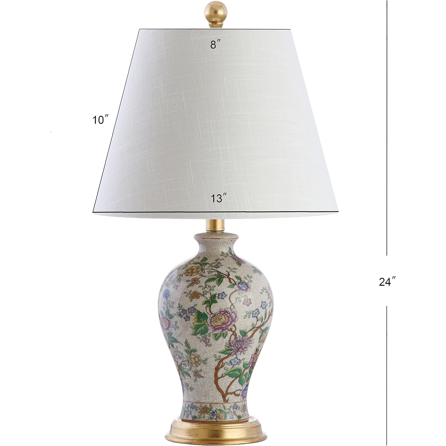 Jonathan Y 24" Multi-Colored/Gold French Country Ceramic Floral Urn Table Lamp, White Linen Shade, Chinoiserie Ginger Jar Bedside Lamp For Living Room Bedroom, Led Bulb Jyl3009A