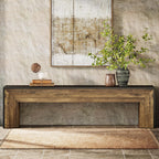Tribesigns 71" Extra Long Entryway Bench, Farmhouse Bed Bench (Black&Brown) | Modern Wooden Shoe Bench Indoor Seating With Layered Design For Hallway, Bedroom, Living Room, Sofa Back, Dining Room