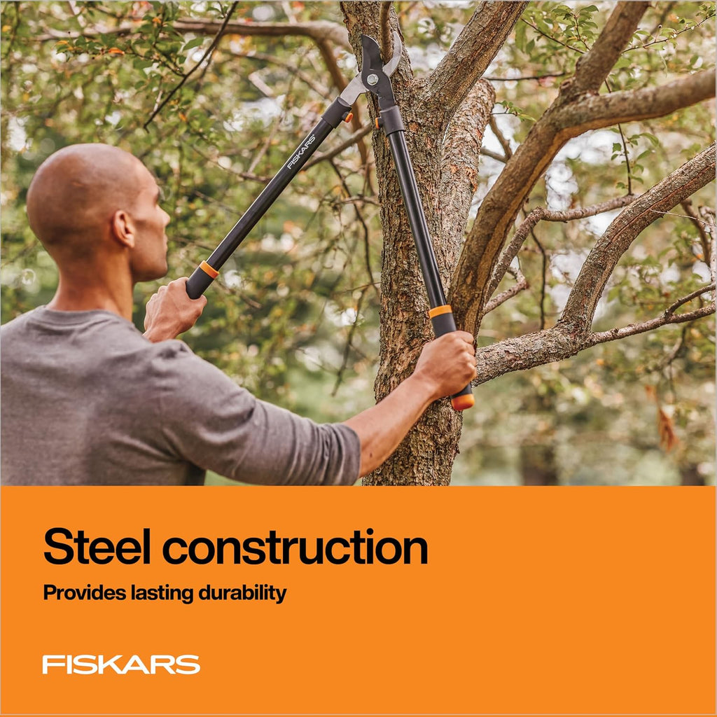 Fiskars 28" Loppers For Tree Trimming, Heavy Duty, Rust-Resistant Sharp Bypass Steel Blade Loppers, Branch Cutter Up To 1.5" Diameter Cut Capacity, Shock-Absorbing Handle, Garden Tools