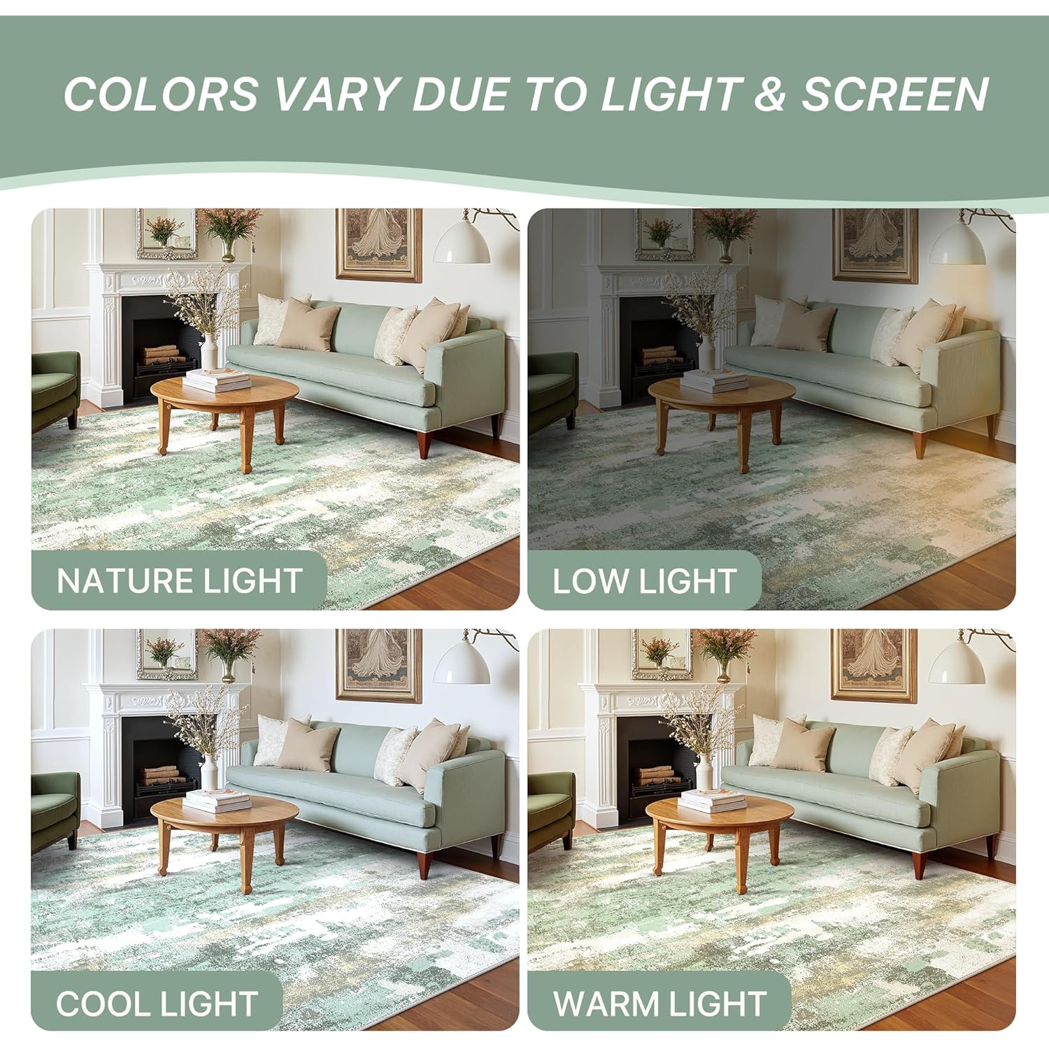 BEIMO Area Rugs 5x7 for Living Room Bedroom, Modern Abstract Machine Washable Large Light Green Rug Soft Rug, Low Pile Floor Carpet with Non Slip Backing for Dining Room