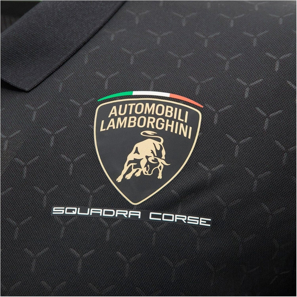 Macron Men'S Automobili Lamborghini Squadra Corse Team Polo Shirt (Black And White)