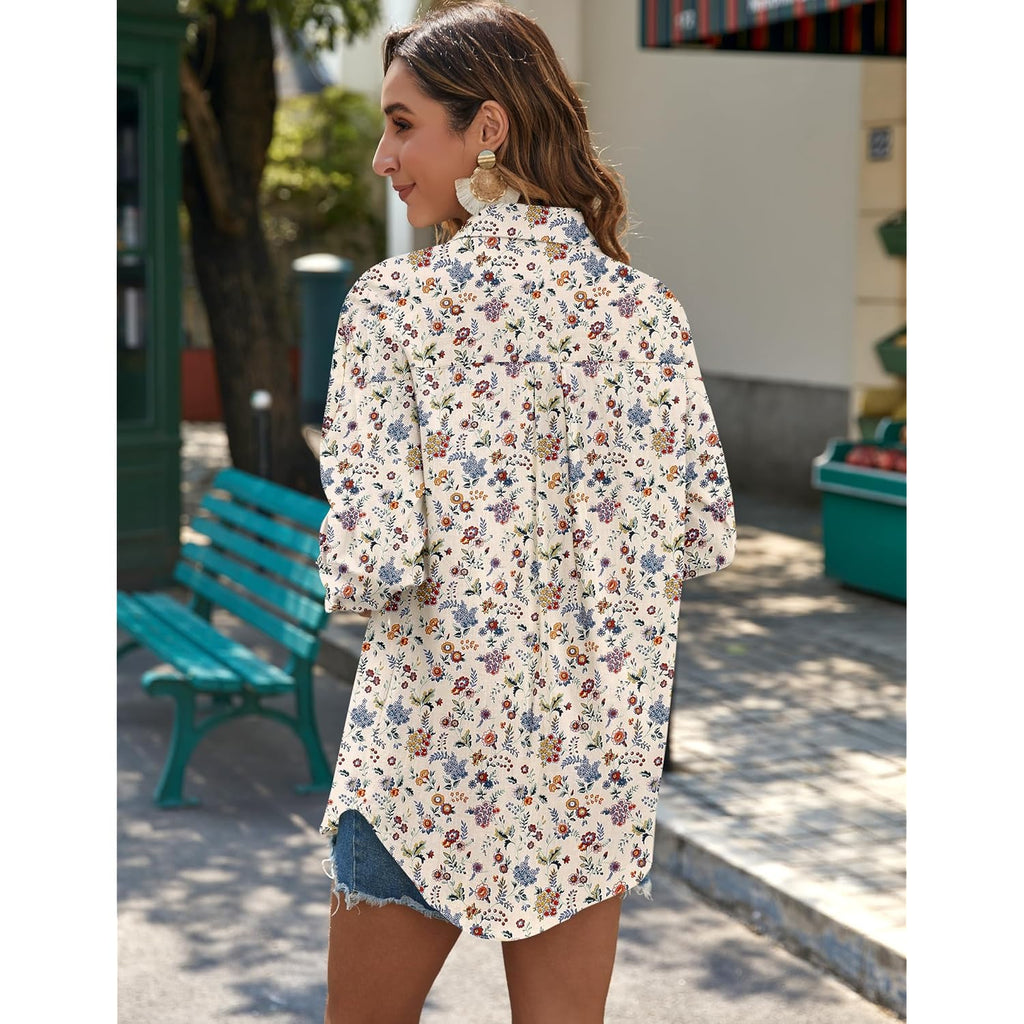 Womens Button Down Shirts Long Sleeve Cotton Gauze Tops Casual Collared Blouses Loose Fit