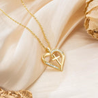 Cross Necklace for Women 14K Gold Cross Necklaces for Women Gold Heart Necklaces for Womens Crosses Chain Pendant Combine Classic Elements of Romantic and Faith Chain Crosses Heart Necklace for Womens 17.7+1.7in