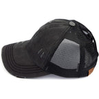 C.C Ponycap Messy High Bun Ponytail Adjustable Glitter Mesh Trucker Baseball Cap A Elastic Band-black