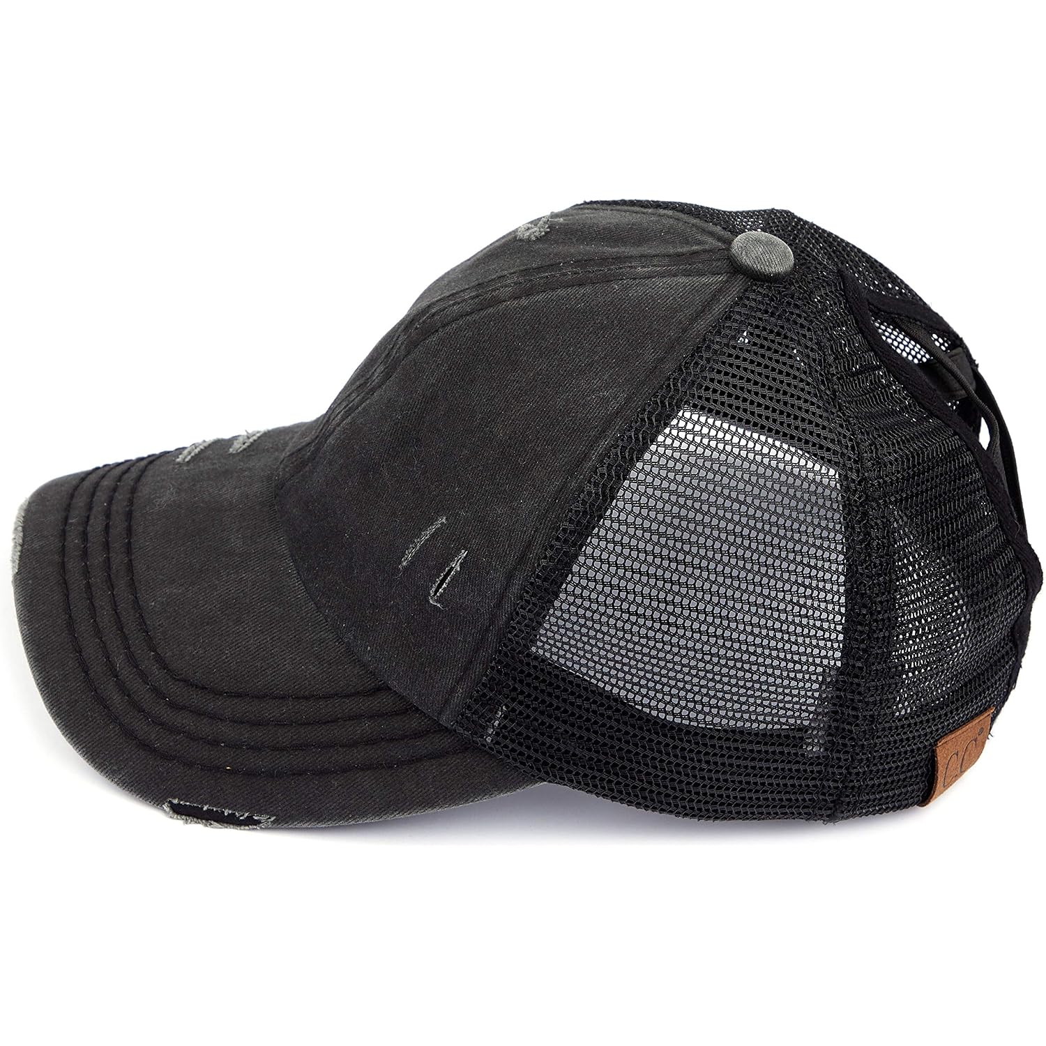 C.C Ponycap Messy High Bun Ponytail Adjustable Glitter Mesh Trucker Baseball Cap A Elastic Band-black