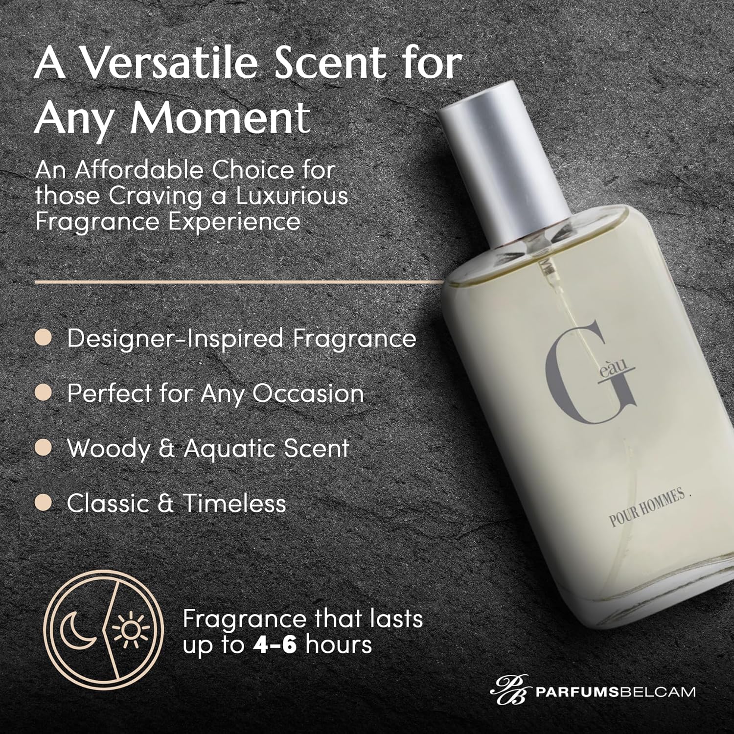 PB ParfumsBelcam G eàu Eau de Toilette Perfume Spray for Men - 3.4 Fl Oz Affordable Long Lasting Cologne, Modern Masculine Scent with Woody Citrus Fragrance Made with Premium Oils for All Day Use
