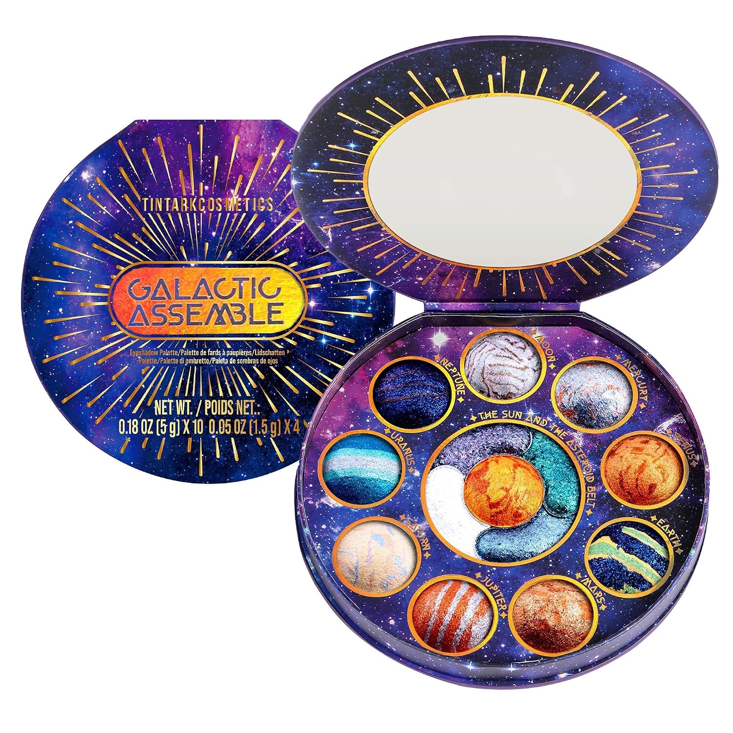 Tintark Galactic Assemble Eyeshadow Palette, 14 Solar System Shimmer Shades, 3D Planet Design, Wet Pressed Metallic Powder, Talc Free Vegan Galaxy Makeup Gift For Women Teens