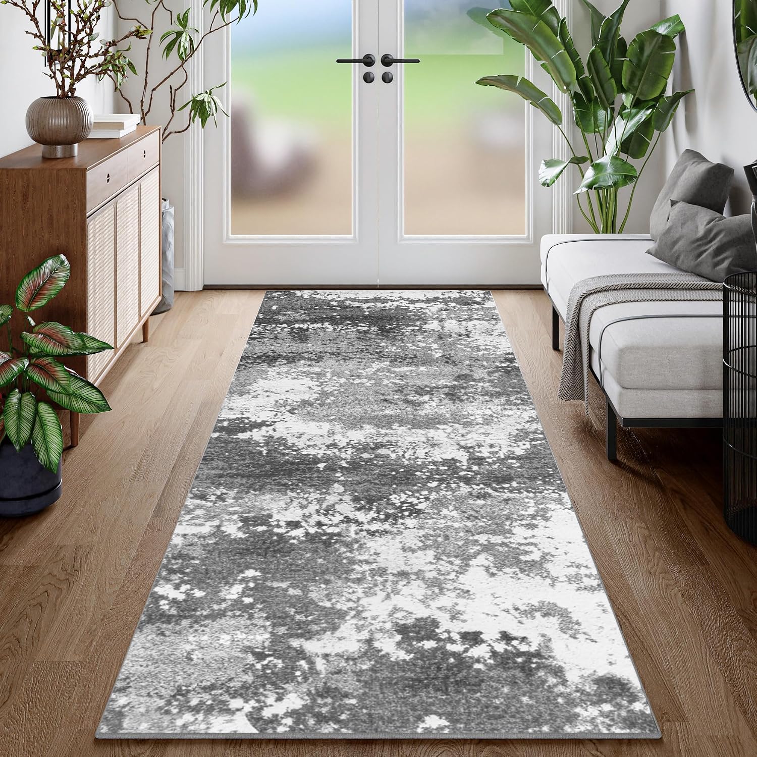 2X6 Rug Runners For Hallways Kitchen Non Slip Washable Grey Entryway Runner Rugs With Rubber Backing 6Ft Long Carpet Runner For Laundry Room Bedroom, Low Pile Stain & Fade Resistant, Abstract Gray