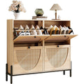 Ironck Rattan Shoe Cabinet Storage With 4 Flip Drawers, Freestanding Shoe Storage Organizer Cabinet For Entryway, Narrow Shoe Rack Cabinet, Oak