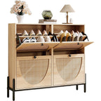 Ironck Rattan Shoe Cabinet Storage With 4 Flip Drawers, Freestanding Shoe Storage Organizer Cabinet For Entryway, Narrow Shoe Rack Cabinet, Oak