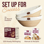 Superbaking Sourdough Starter Kit, 9" Round Banneton Bread Proofing Basket Set Of 2, Sourdough Bread Baking Supplies, Sourdough Tools With Silicone Bread Sling, Bread Making Tools, Baking Gifts