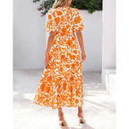 Dowerme Womens Summer Dresses 2026 Casual Puff Short Sleeve V Neck Floral Boho Tiered Ruffle Maxi Dress With Pockets
