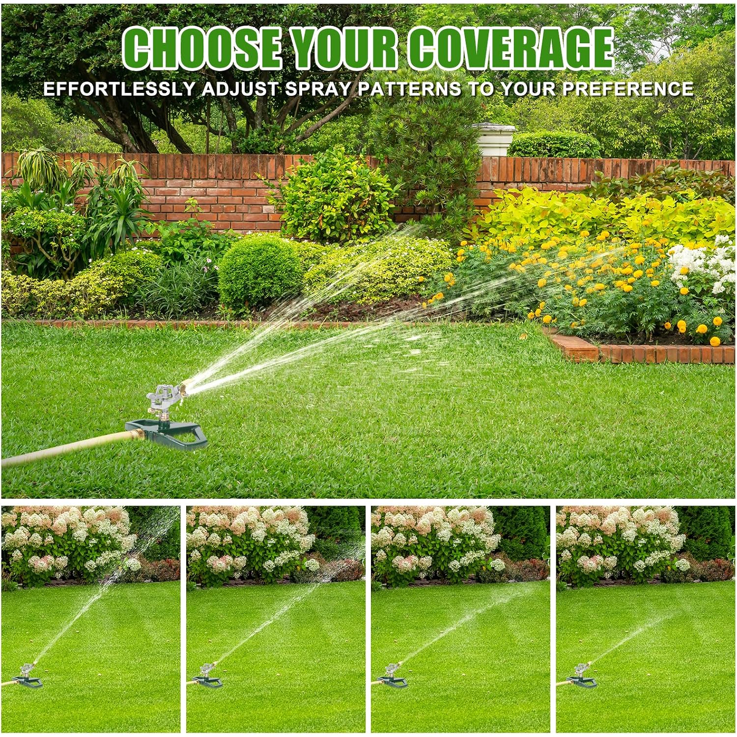 Wemade Heavy Duty Metal Pulsating Sprinklers For Yard - 360 Degree Roating Automatic Water Sprinkler For Lawn With Metal Base, Impact Sprinklers For Large Area Covers Up To 85‘ Diameter